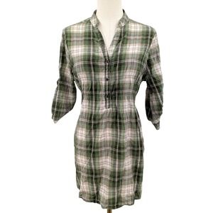 Mudd Green Plaid Button Front Tunic‎ Cottagecore Casual Size L